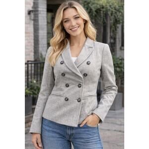 Banana Republic Women's Gray Tweed Double-Breasted Blazer Size 00